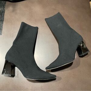 Zara | Pointed Toe Heel Sock Boots Black Women's Size 8/8.5